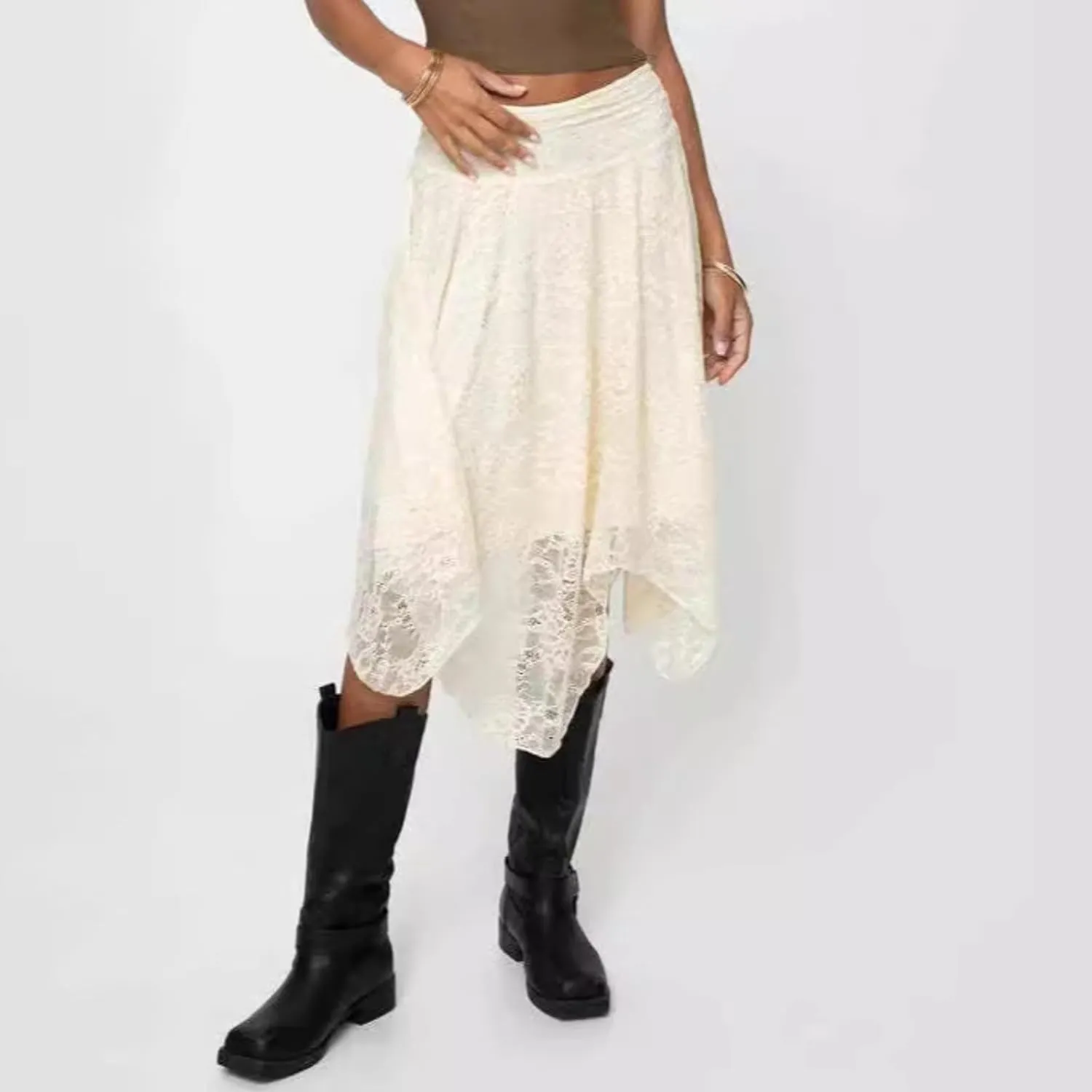 VCM Y2k Skirts for Women Midi Skirt Lace Skirt High Waisted Skirts Lace Skirt Asymmetrical Skirt A Line Skirt