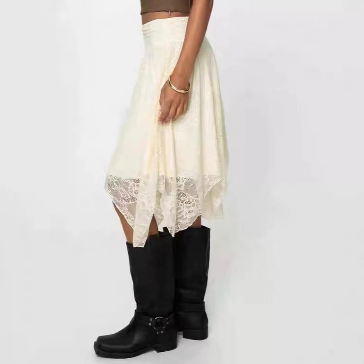 VCM Y2k Skirts for Women Midi Skirt Lace Skirt High Waisted Skirts Lace Skirt Asymmetrical Skirt A Line Skirt