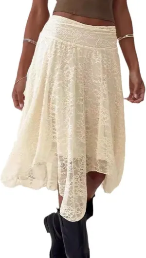 VCM Y2k Skirts for Women Midi Skirt Lace Skirt High Waisted Skirts Lace Skirt Asymmetrical Skirt A Line Skirt