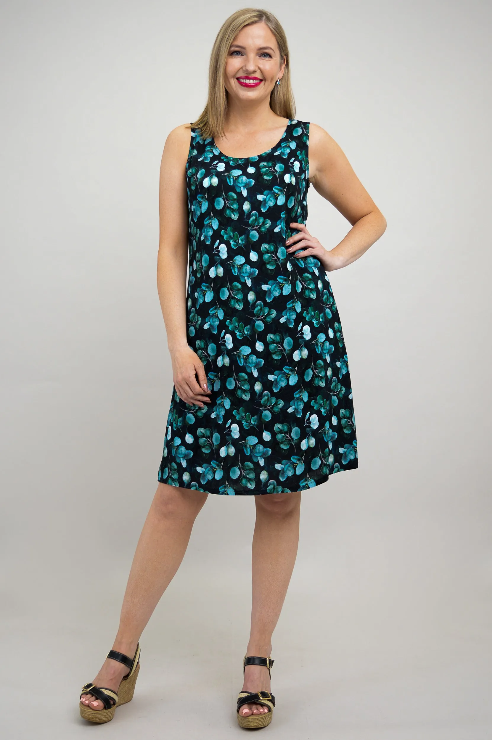 Velma Dress, Teal Berry, Linen Bamboo