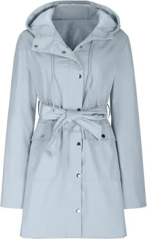 Women Rain Jacket Lightweight Drawstring Hooded Waterproof Raincoat Windbreaker Climbing Outdoor Trench Coats with Belt