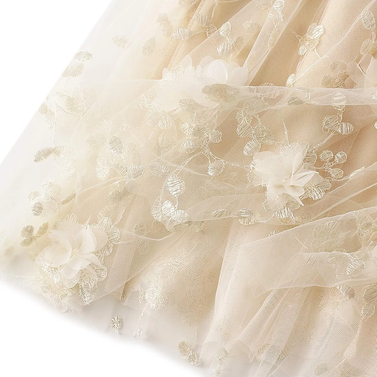 Women's 3D Floral Butterfly Embroidery Tulle Skirts Layered Elastic High Waist Tutu Midi Pleated Mesh A-Line Skirt