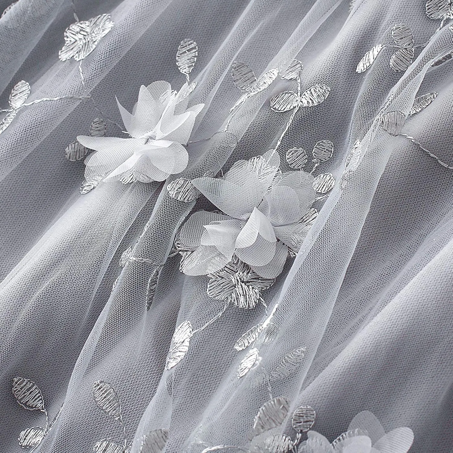 Women's 3D Flower Embroidery Tulle Skirt, Long Pleated High Waist Elegant Midi Swing Skirt A Line Midi Skirt
