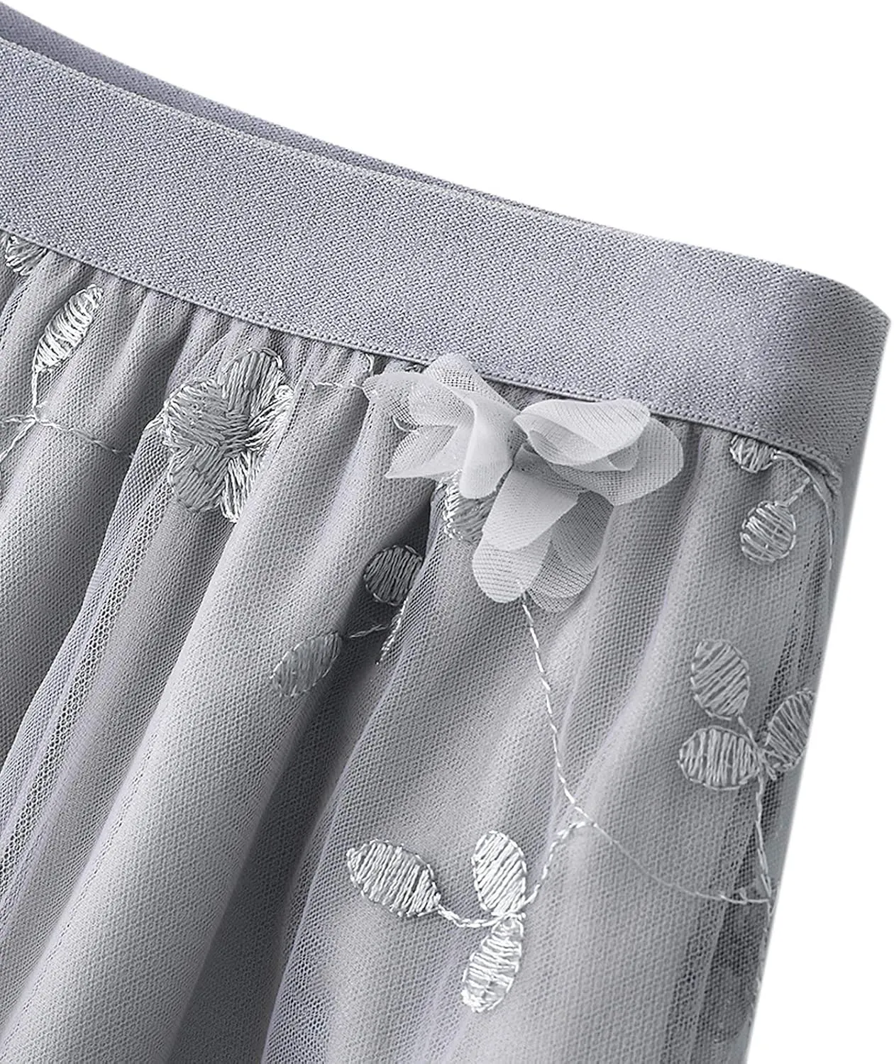 Women's 3D Flower Embroidery Tulle Skirt, Long Pleated High Waist Elegant Midi Swing Skirt A Line Midi Skirt