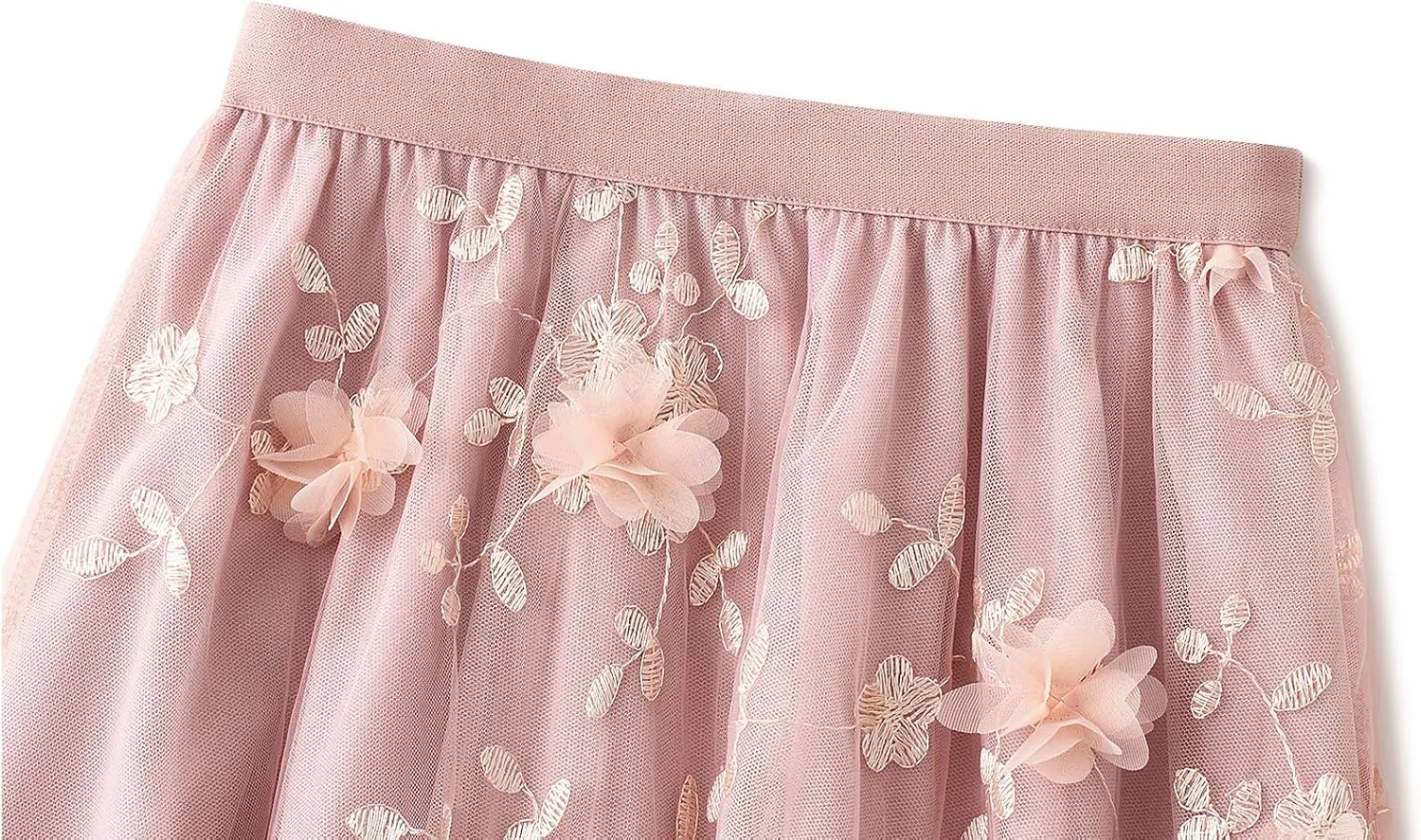 Women's 3D Flower Embroidery Tulle Skirt, Long Pleated High Waist Elegant Midi Swing Skirt A Line Midi Skirt