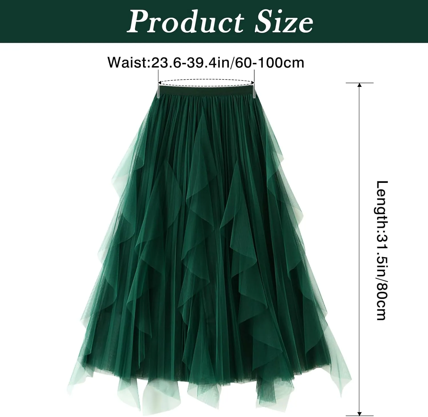Women's A Line Tulle Midi Skirt Tutu Tiered Petticoat Skirts Tea-Length Elastic Waist Tutu Skirts