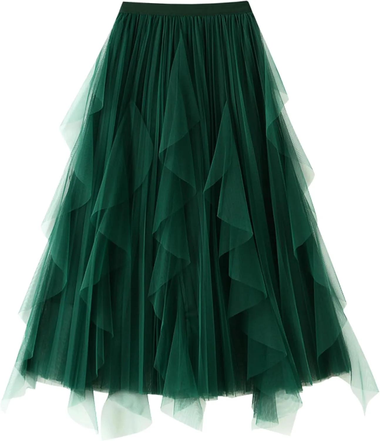 Women's A Line Tulle Midi Skirt Tutu Tiered Petticoat Skirts Tea-Length Elastic Waist Tutu Skirts
