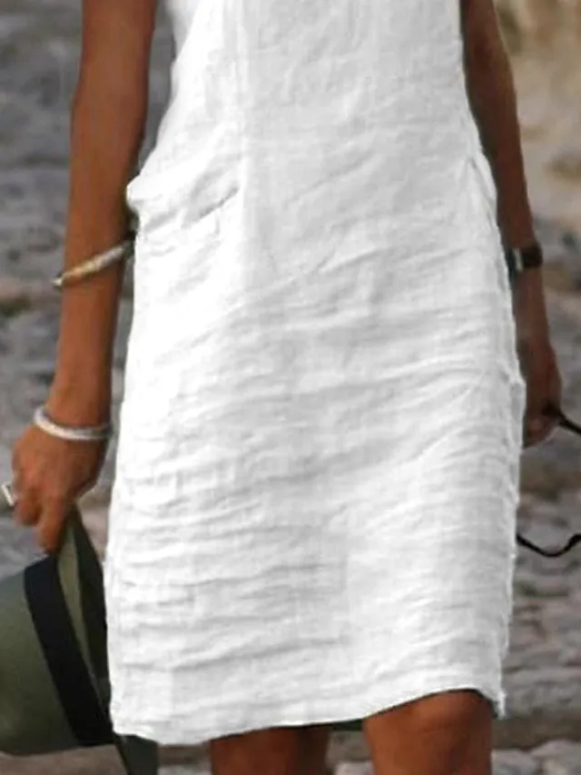 Women's Casual Dress Cotton Linen Dress Shift Dress Mini Dress Cotton Blend Modern Casual Outdoor Daily Vacation Halter Ruched Hollow Out Sleeveless Summer Spring 2023 Regular Fit Black White Blue