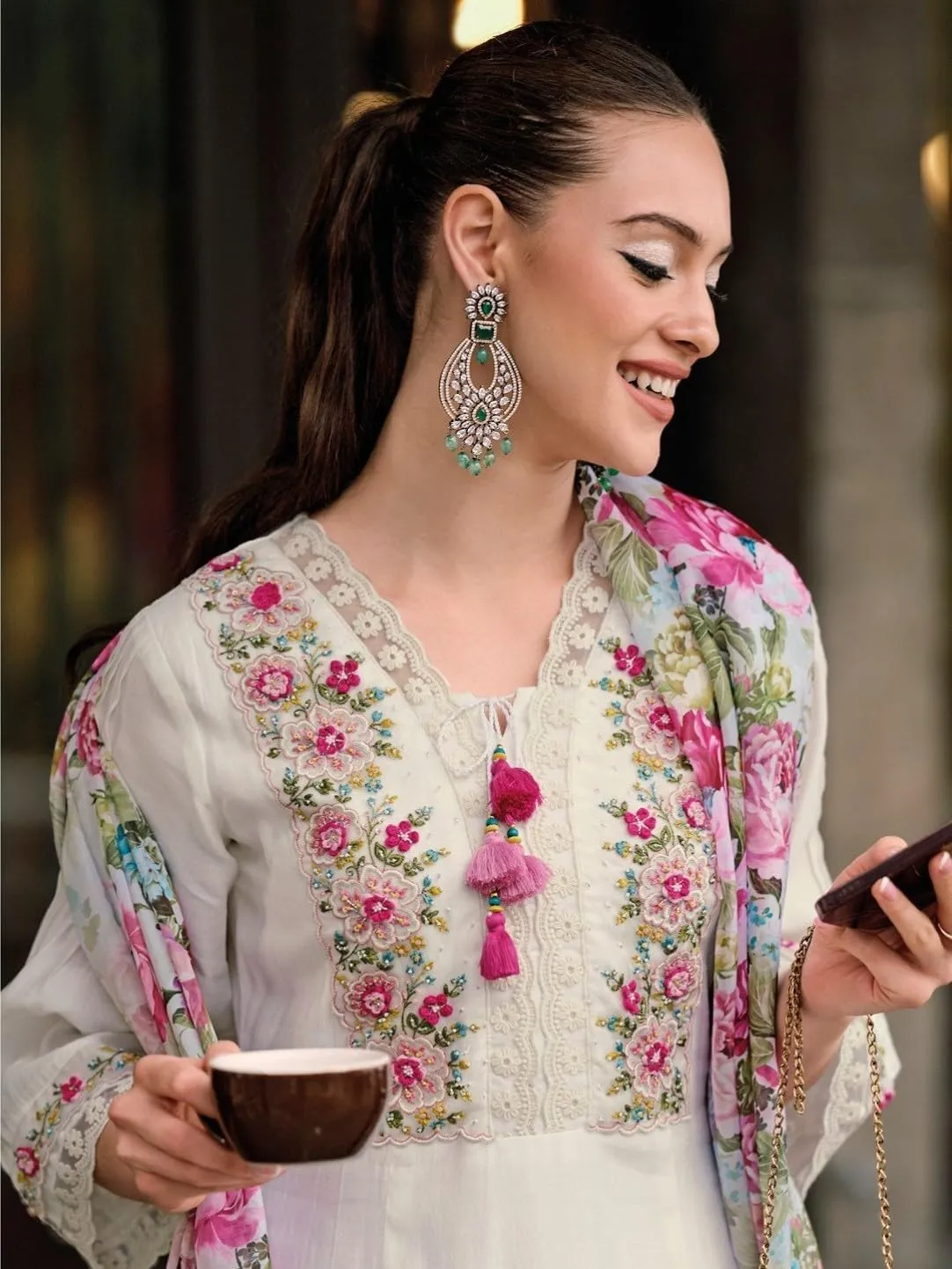 women's kurta set dupatta Viscose Silk Embroidery A-line Kurta Pant Salwar Suit Set Full iner Kurta Set for Women
