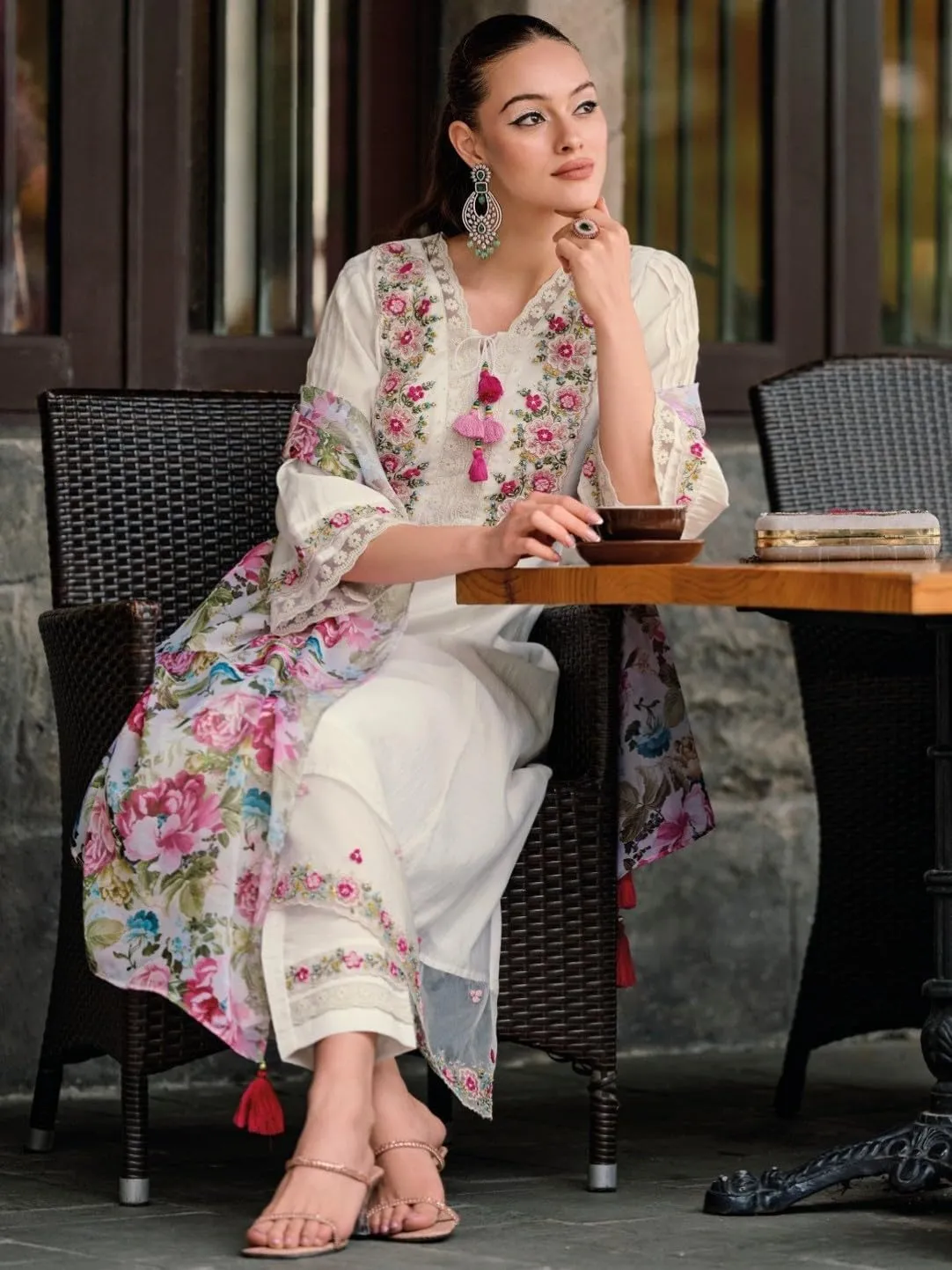 women's kurta set dupatta Viscose Silk Embroidery A-line Kurta Pant Salwar Suit Set Full iner Kurta Set for Women