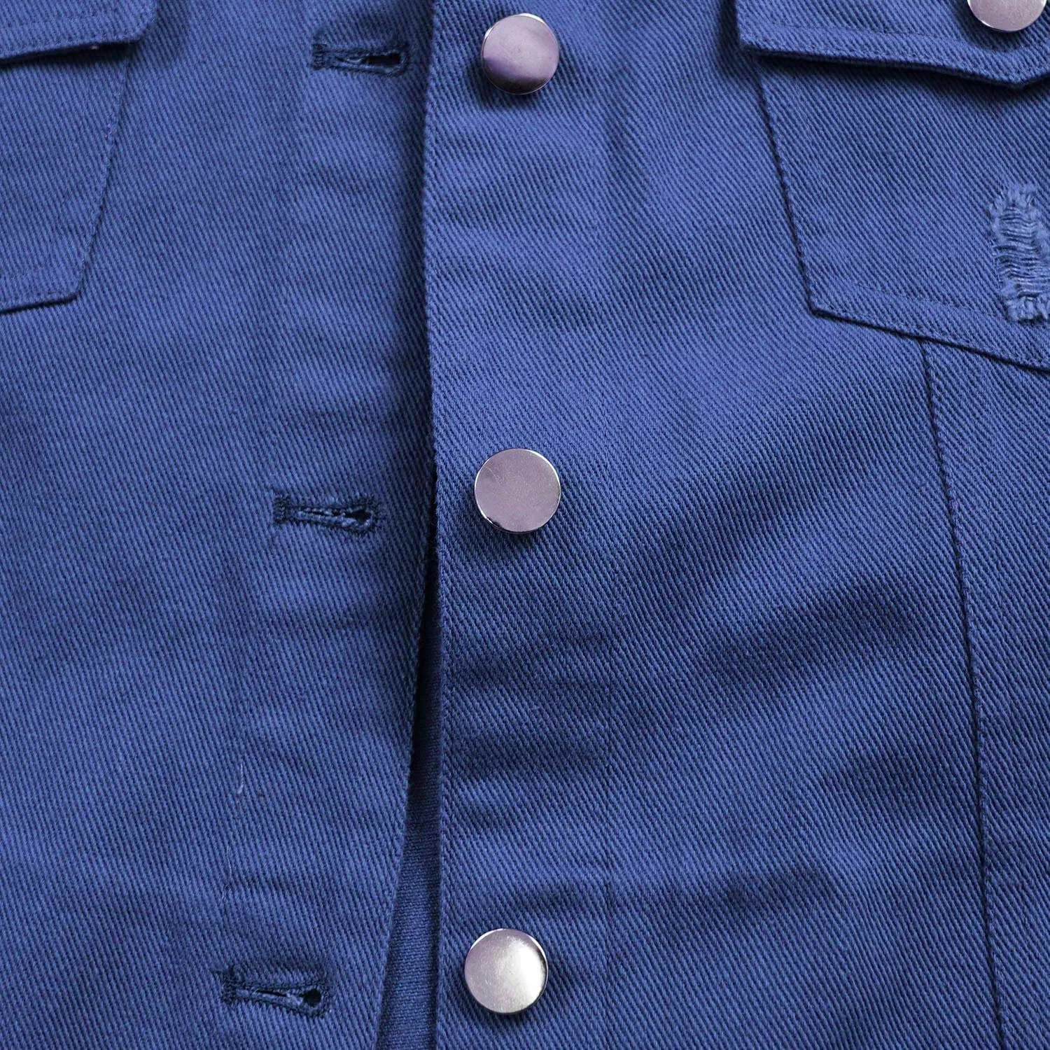 Women's Lapel Blue Denim Vest Buttoned Vest Jacket