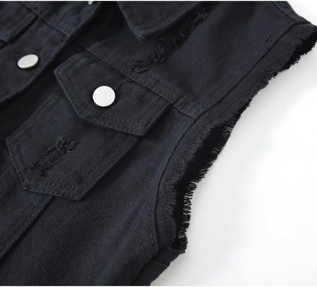 Women's Lapel Blue Denim Vest Buttoned Vest Jacket