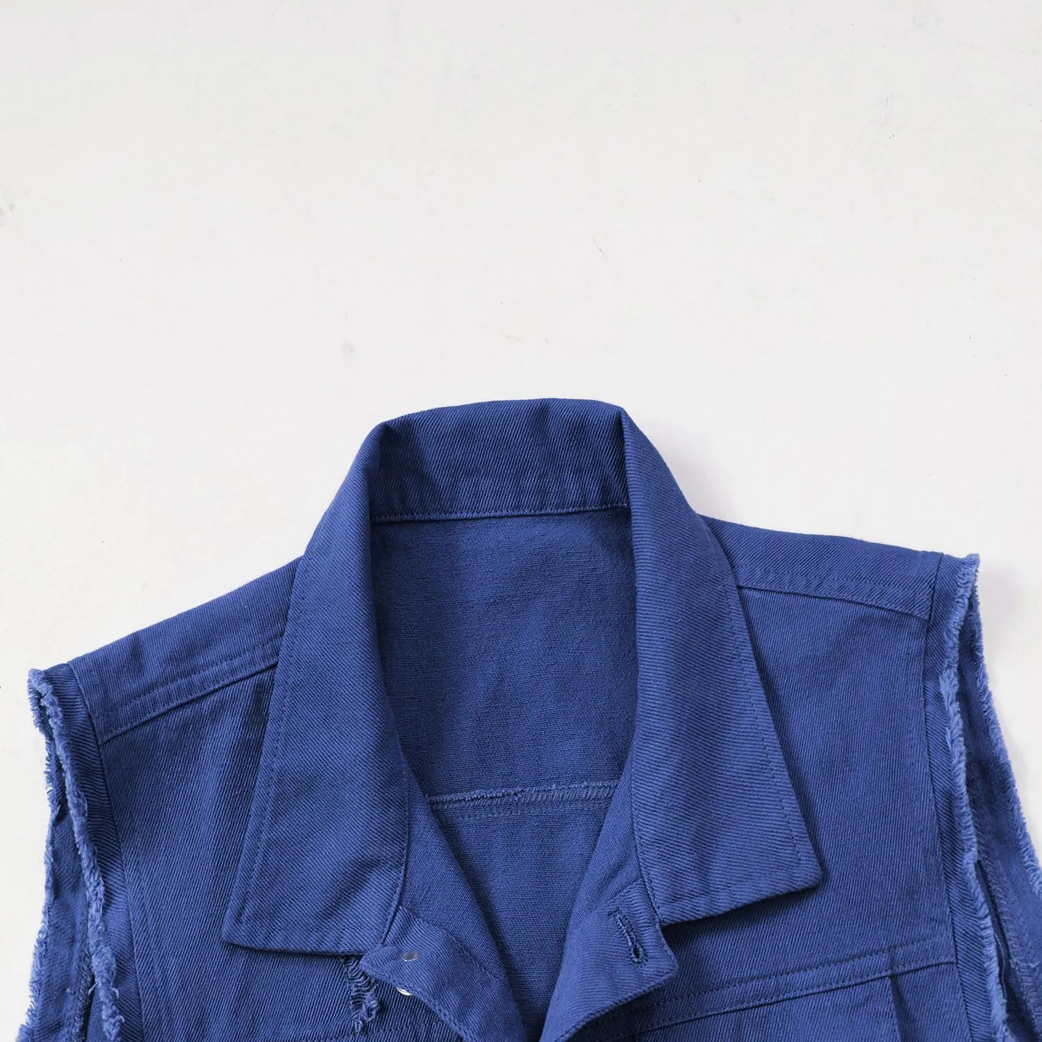 Women's Lapel Blue Denim Vest Buttoned Vest Jacket