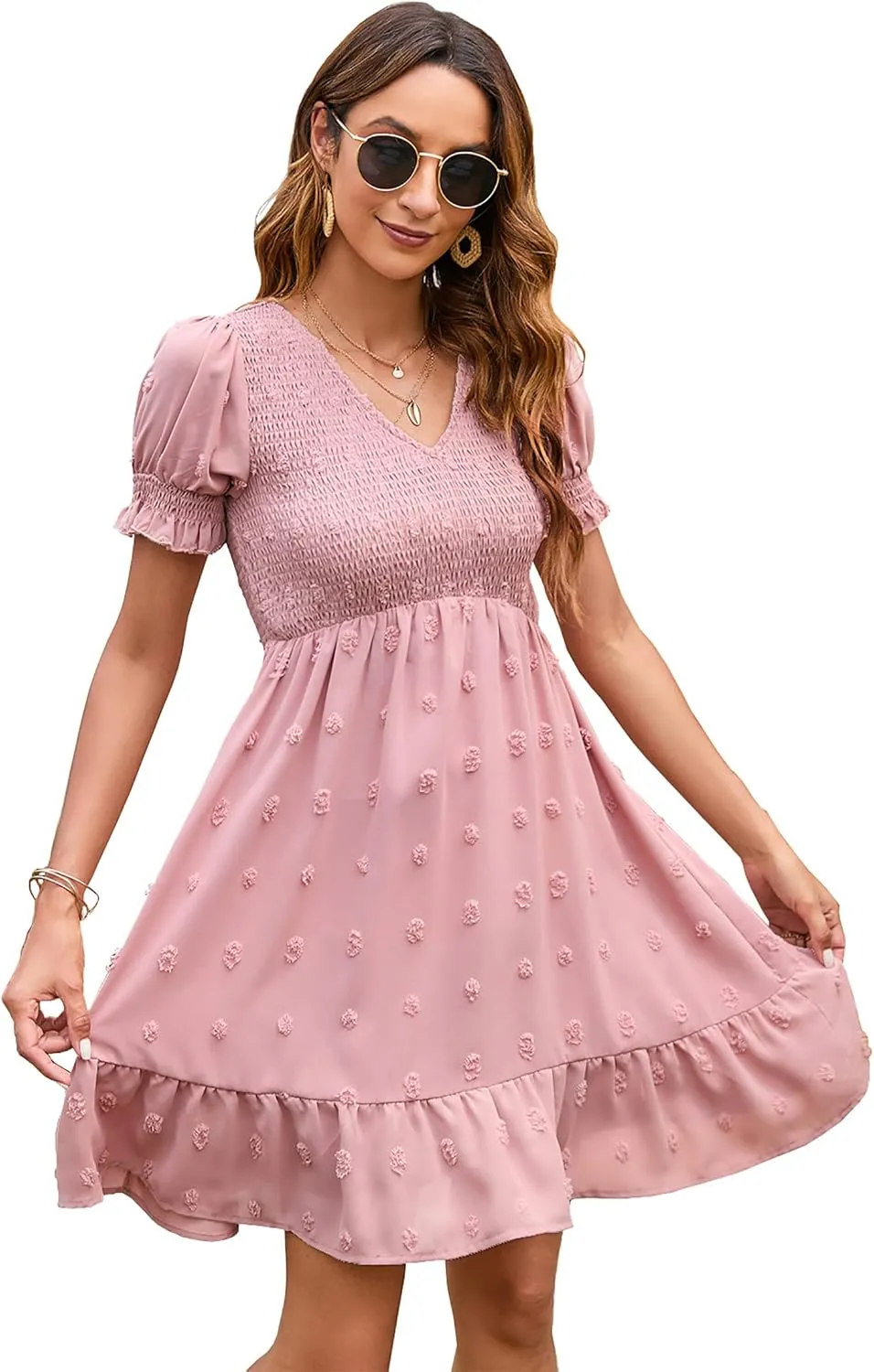Womens Off Shoulder Summer Dresses Square Neck Short Sleeve Tie Backless Ruffle A Line Casual Layer Mini Dress