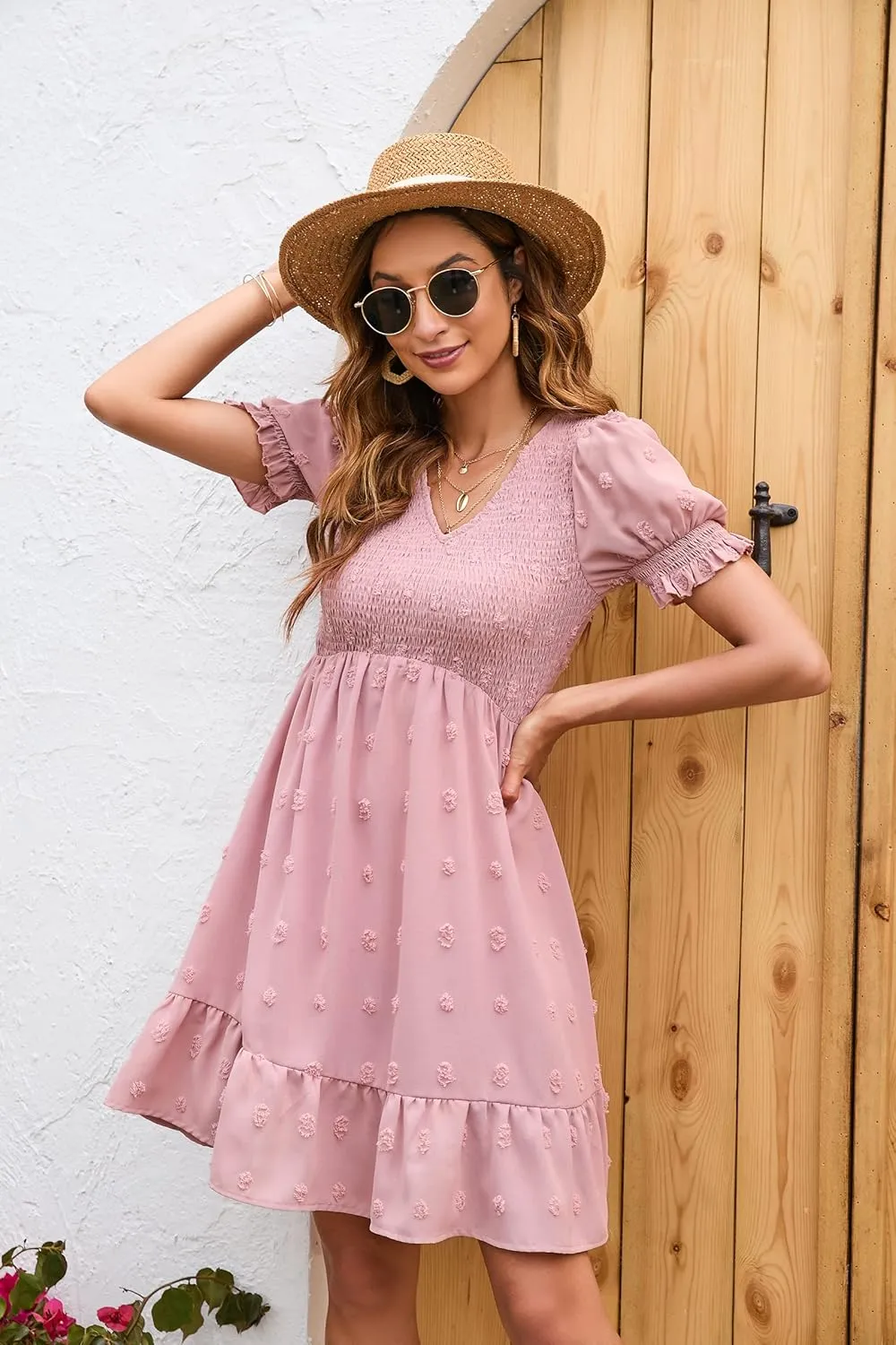 Womens Off Shoulder Summer Dresses Square Neck Short Sleeve Tie Backless Ruffle A Line Casual Layer Mini Dress