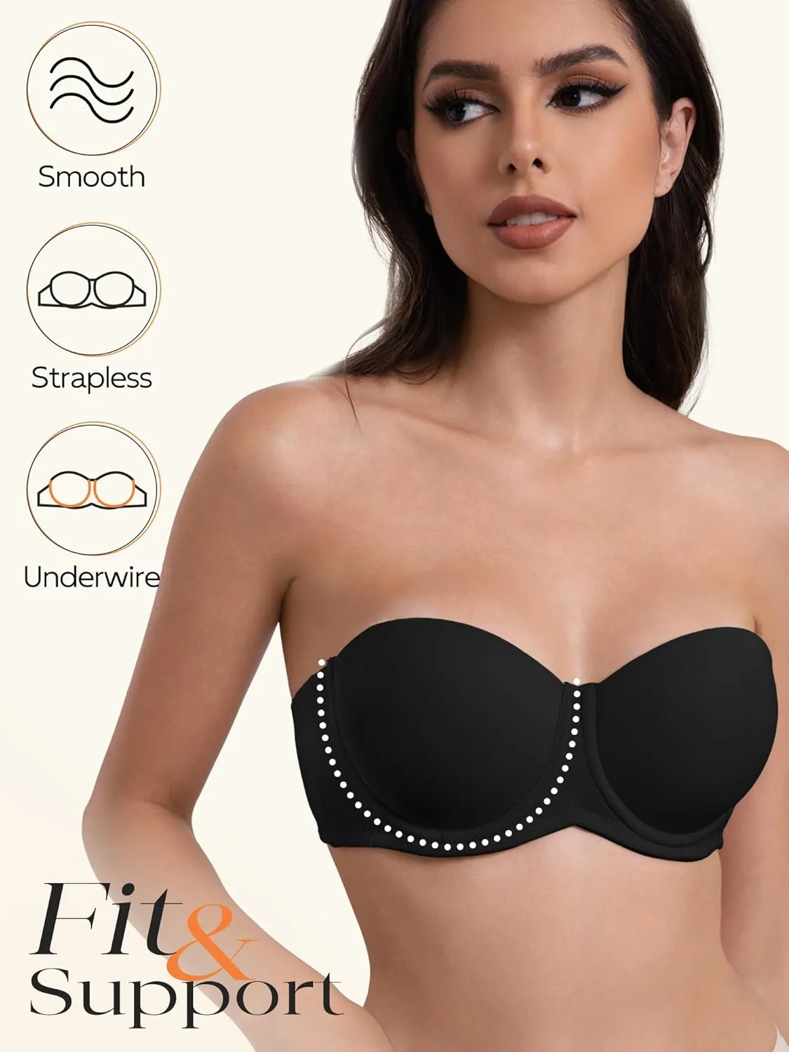 Women's Push up Strapless Bra Multiway Lift Padded Underwire Bra Anti Slip Full Coverage Convertible Brassie