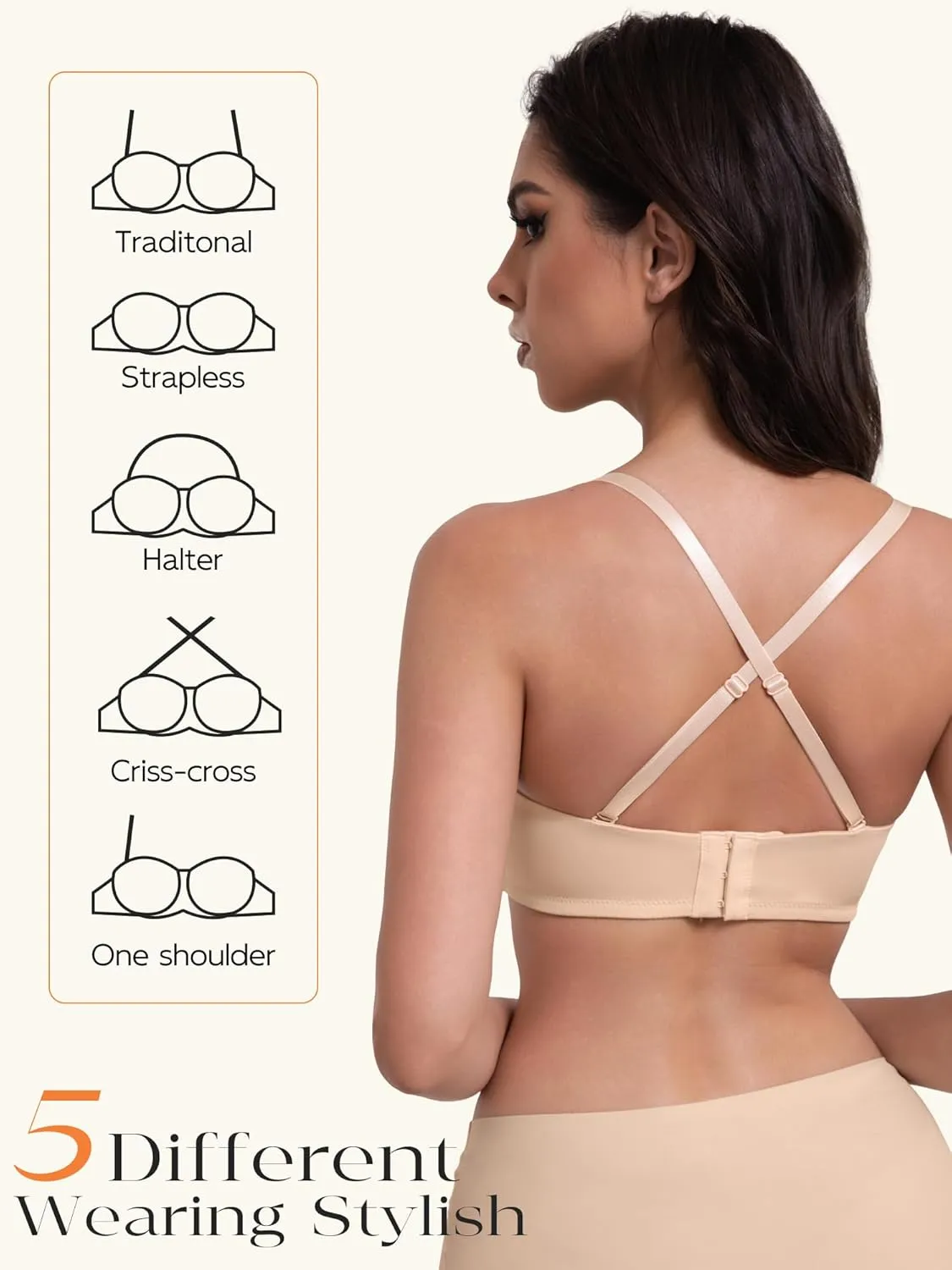 Women's Push up Strapless Bra Multiway Lift Padded Underwire Bra Anti Slip Full Coverage Convertible Brassie