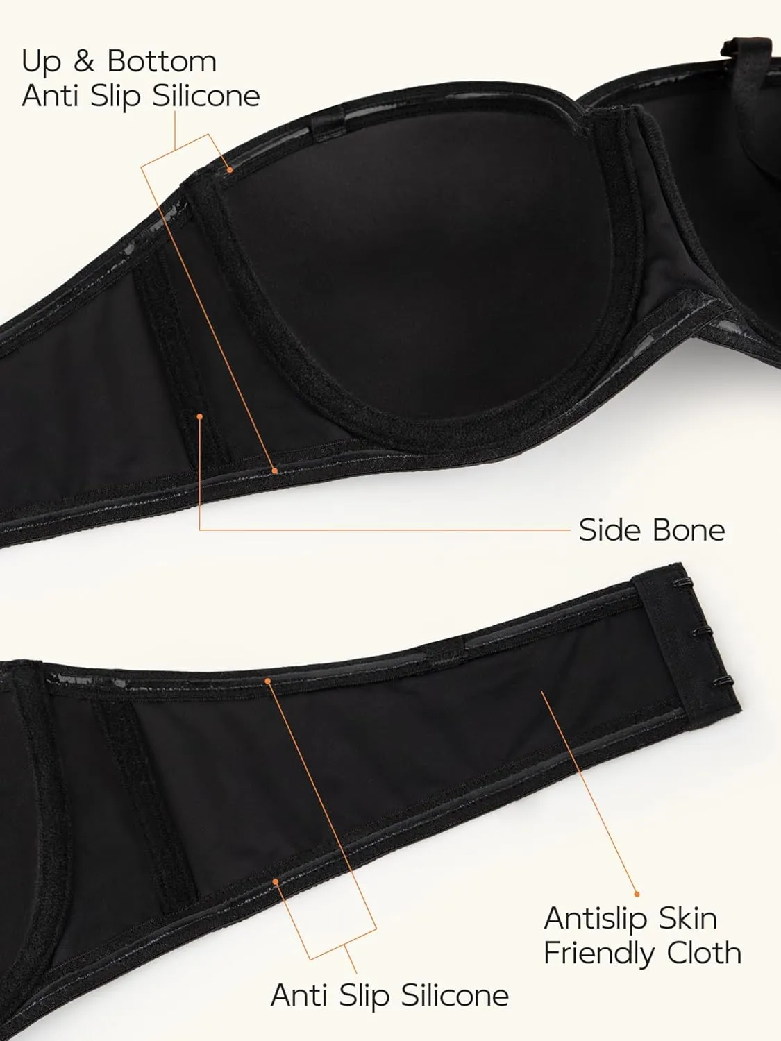 Women's Push up Strapless Bra Multiway Lift Padded Underwire Bra Anti Slip Full Coverage Convertible Brassie