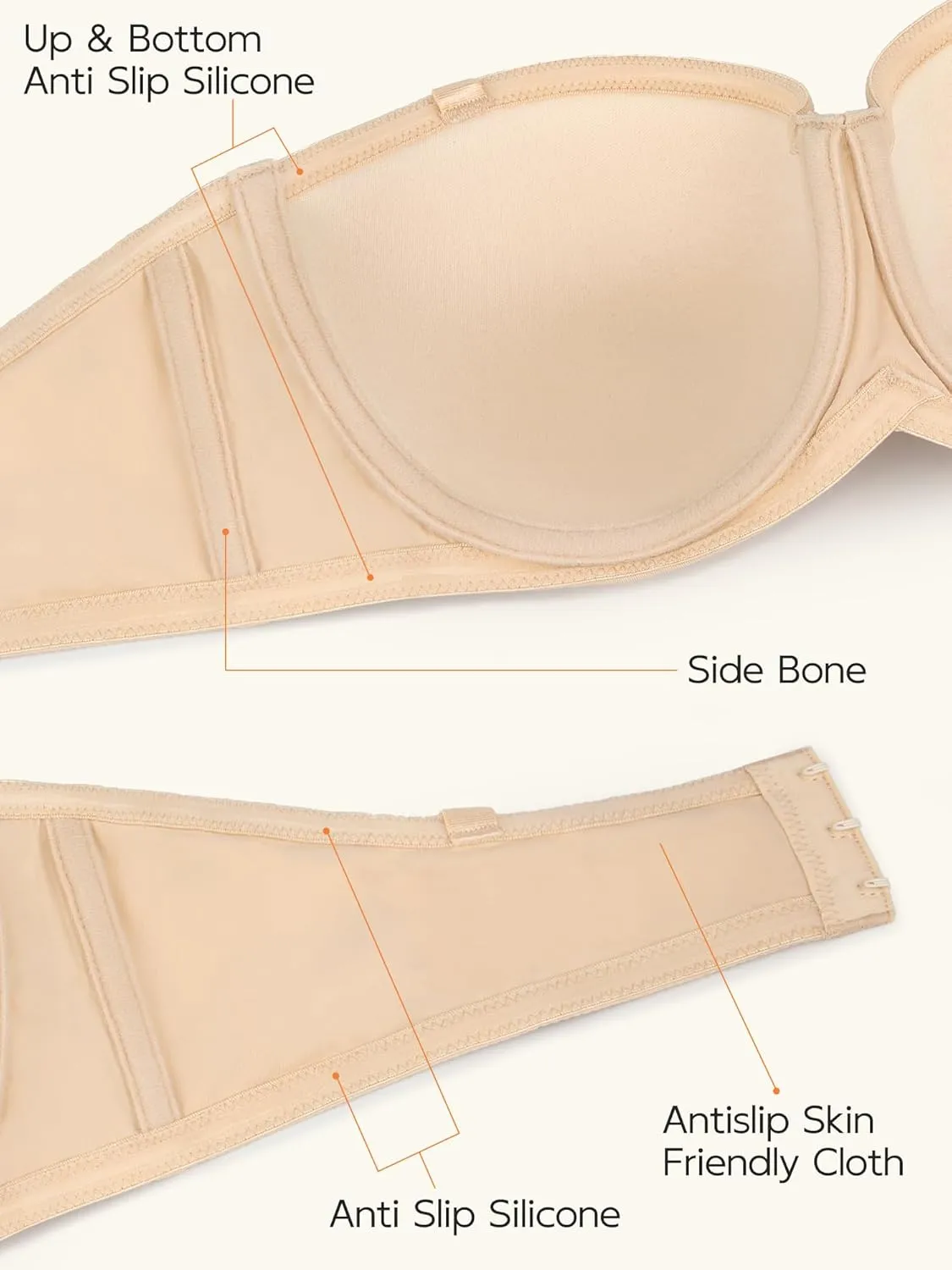 Women's Push up Strapless Bra Multiway Lift Padded Underwire Bra Anti Slip Full Coverage Convertible Brassie