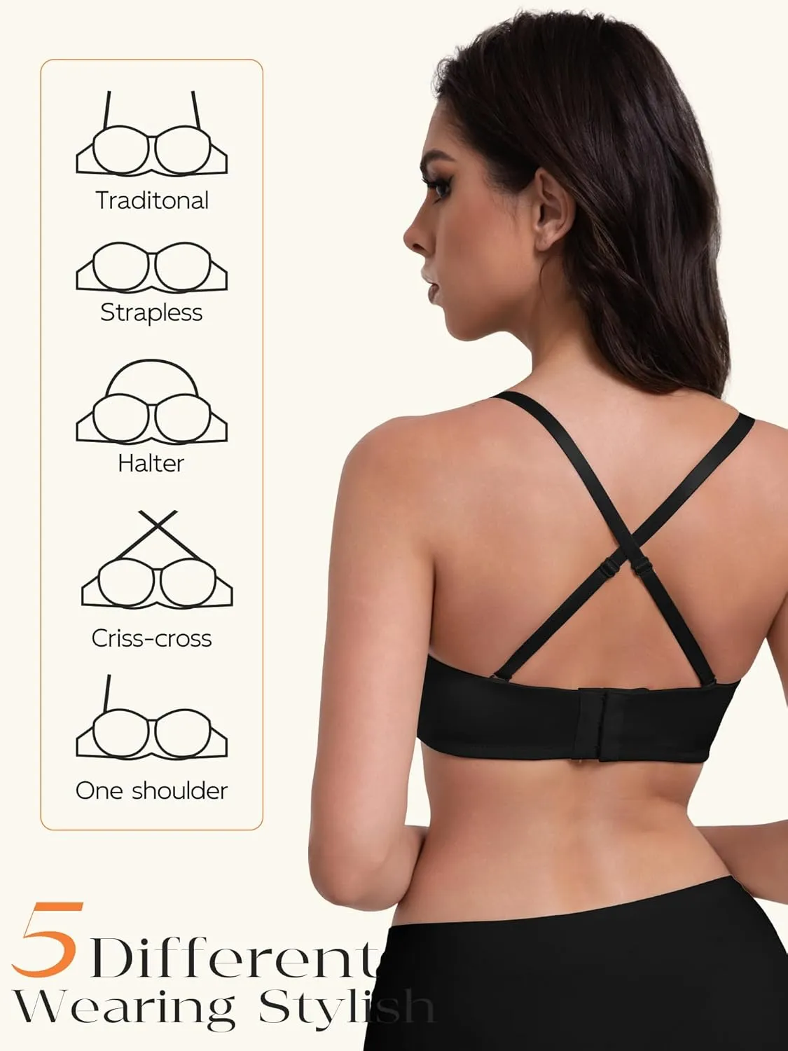 Women's Push up Strapless Bra Multiway Lift Padded Underwire Bra Anti Slip Full Coverage Convertible Brassie