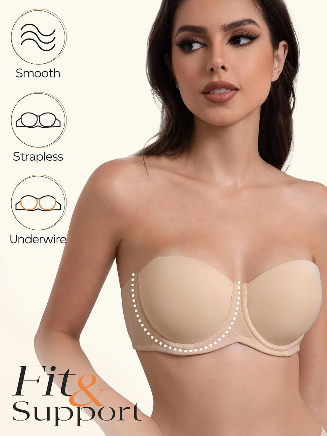 Women's Push up Strapless Bra Multiway Lift Padded Underwire Bra Anti Slip Full Coverage Convertible Brassie