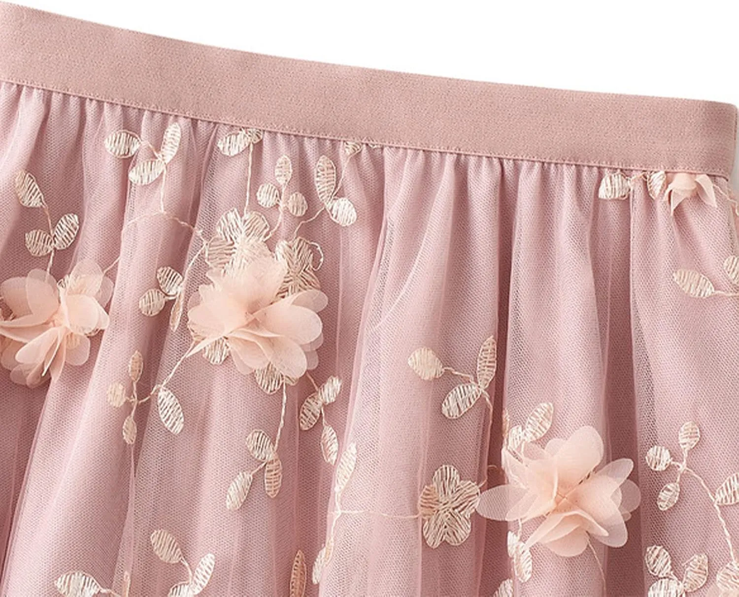Xaspee Tulle Skirts for Women High Waist Layered Floral Print Brown Skirt Mesh A-Line Midi Midi Skirt