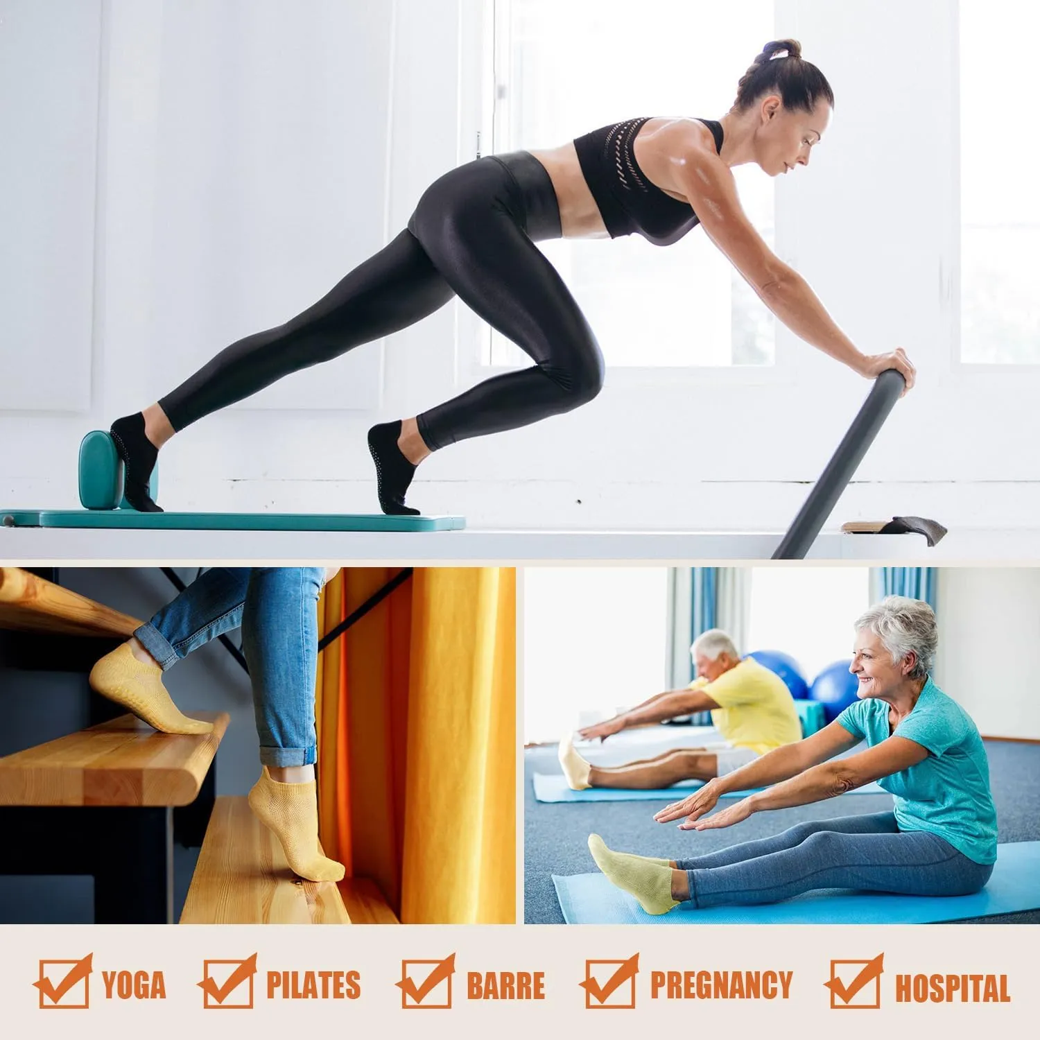 YeuG 4/6 Pairs Pilates Socks for Women - Non Slip Grip Socks for Yoga, Barre, Hospital, Barefoot