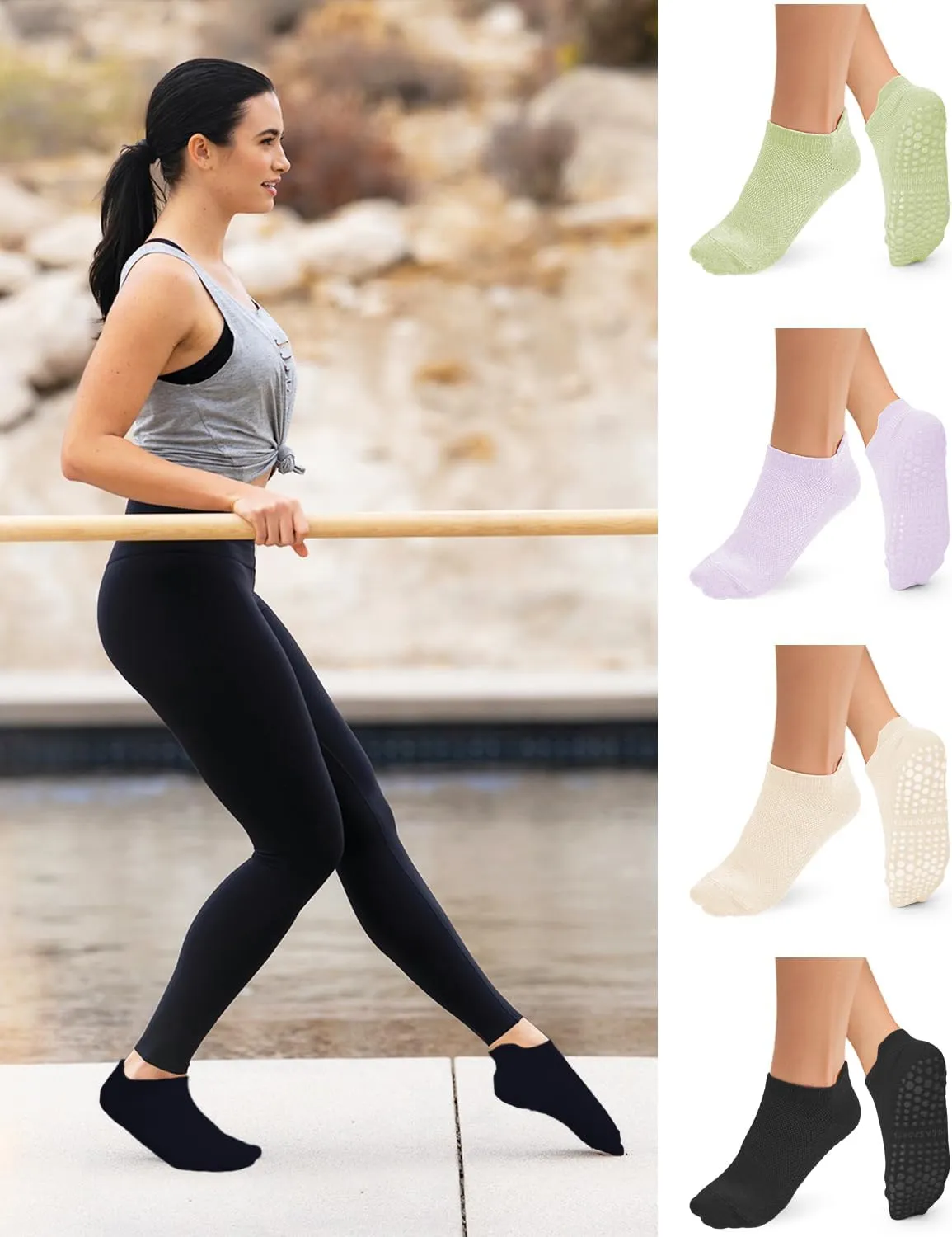YeuG 4/6 Pairs Pilates Socks for Women - Non Slip Grip Socks for Yoga, Barre, Hospital, Barefoot