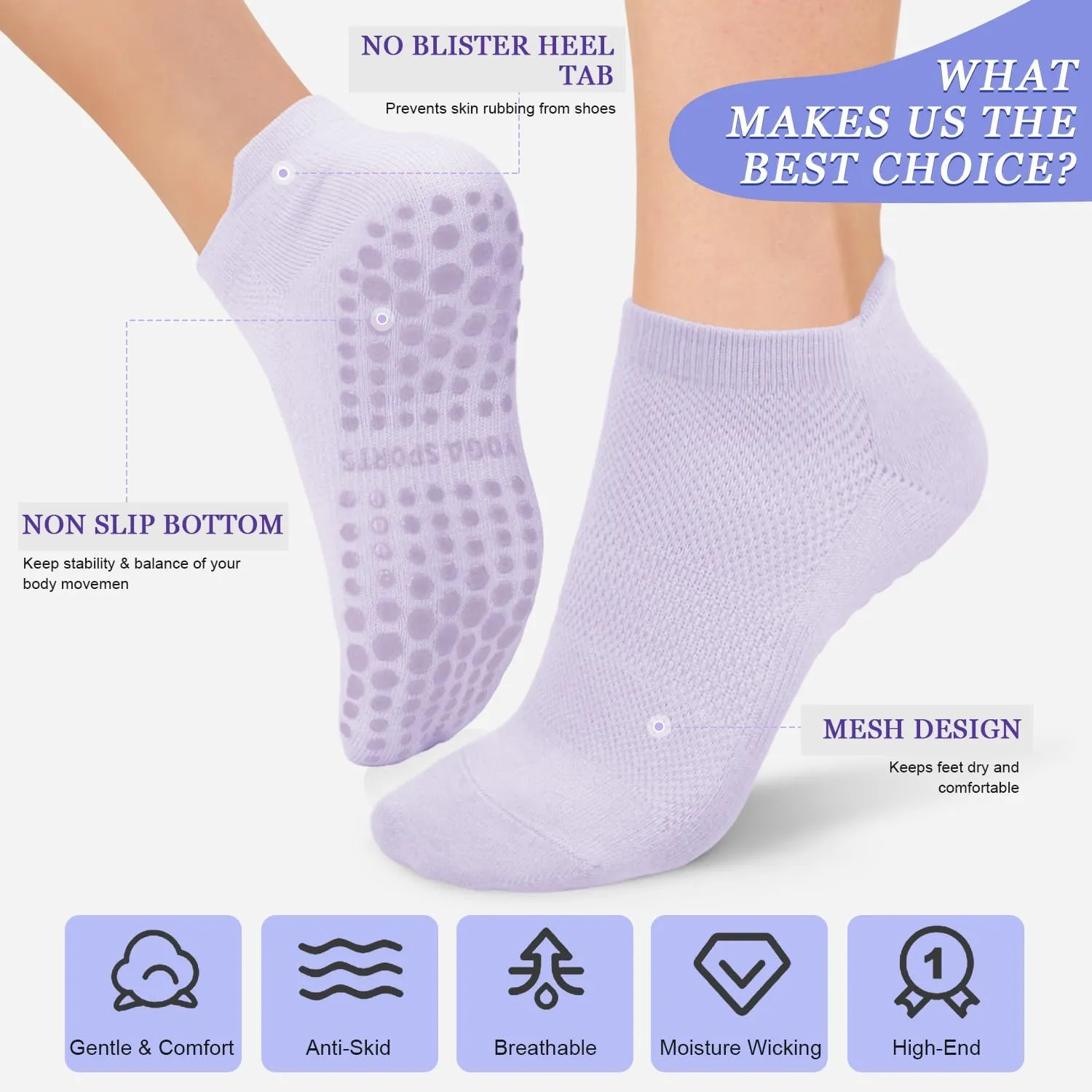 YeuG 4/6 Pairs Pilates Socks for Women - Non Slip Grip Socks for Yoga, Barre, Hospital, Barefoot